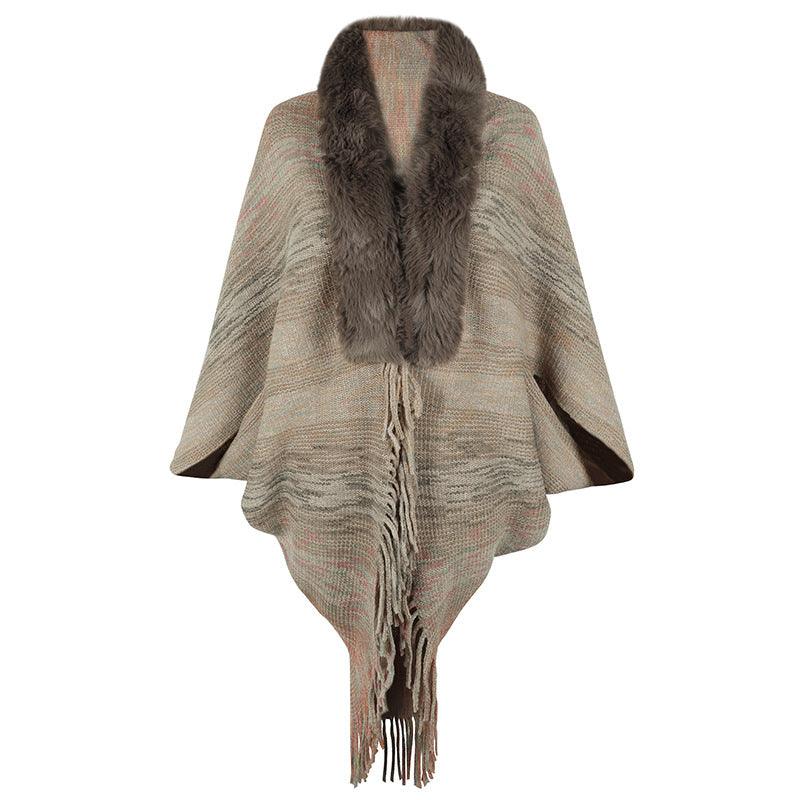 Drizzling Rainbow Striped Women's Tassel Cloak winter clothes for women