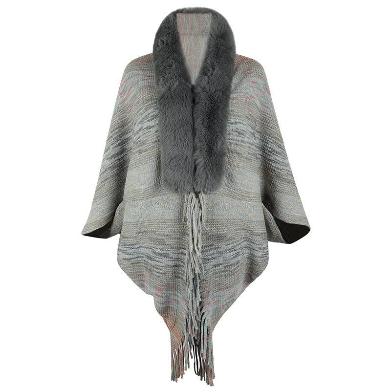 Drizzling Rainbow Striped Women's Tassel Cloak winter clothes for women