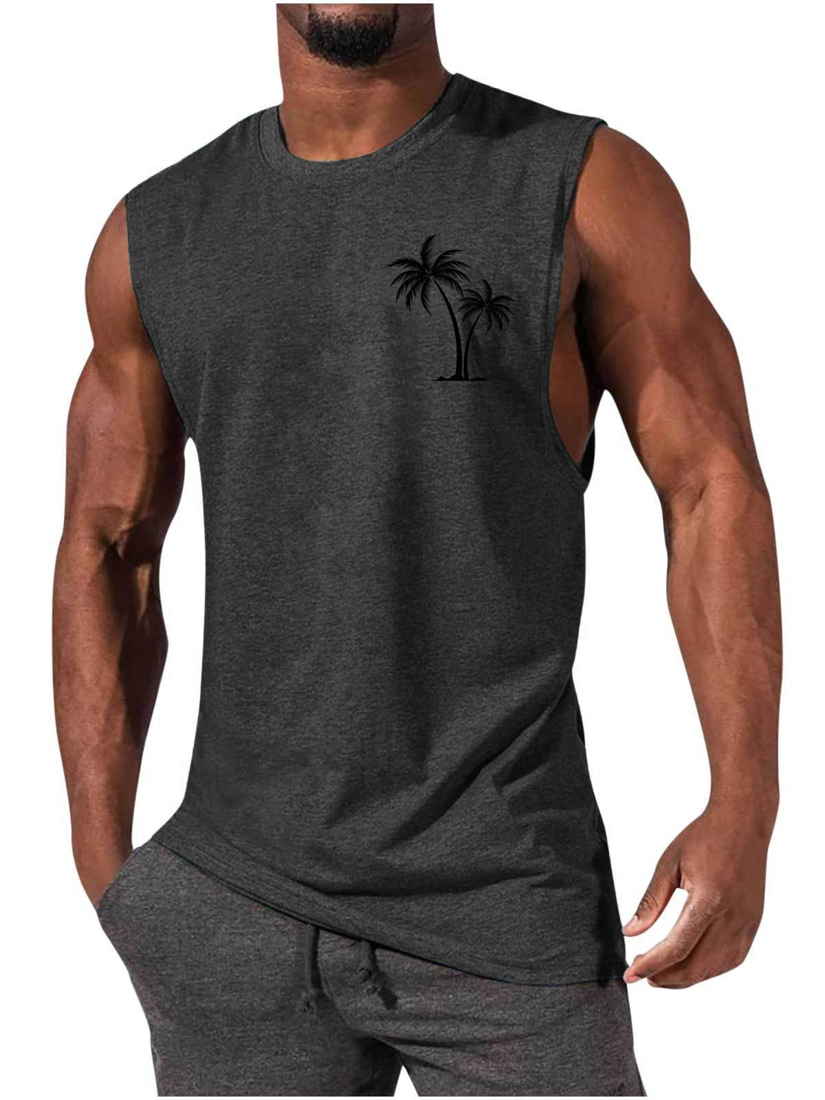 Coconut Tree Embroidery Vest Summer Beach Tank Tops apparel & accessories