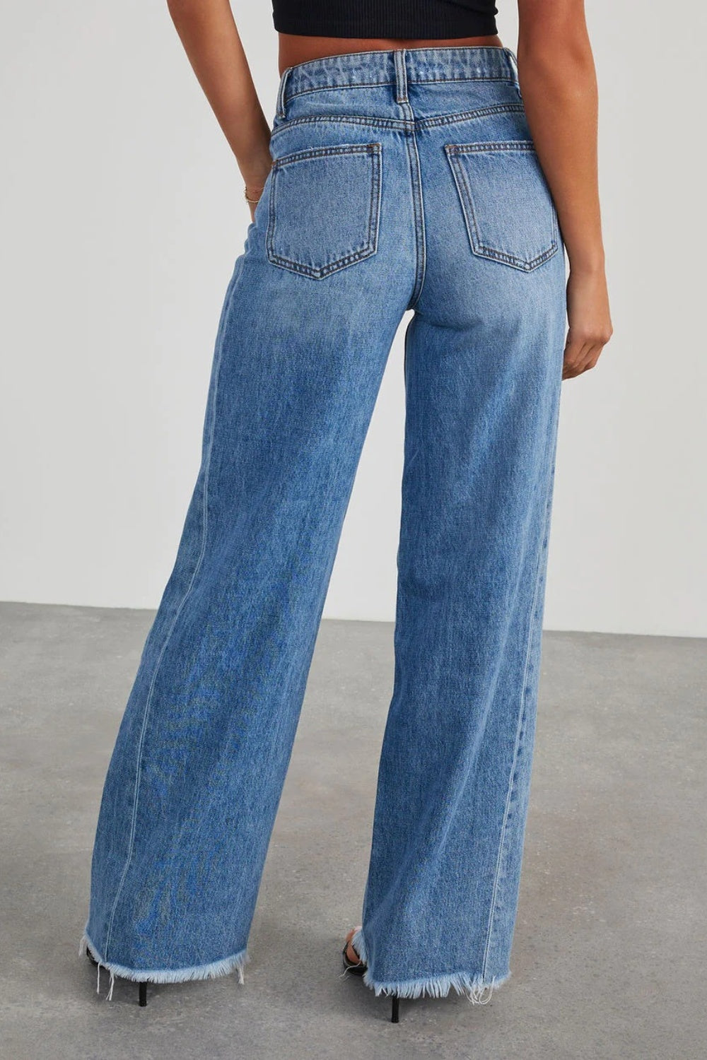 Raw Hem Wide Leg Jeans with Pockets apparel & accessories