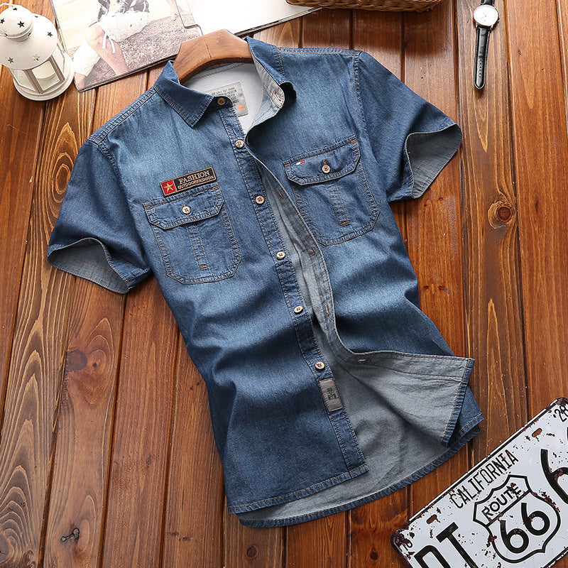 Loose Large Size Men's Denim Short Sleeve Shirt apparel & accessories