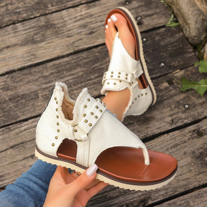 Studded Raw Hem Flat Sandals apparel & accessories