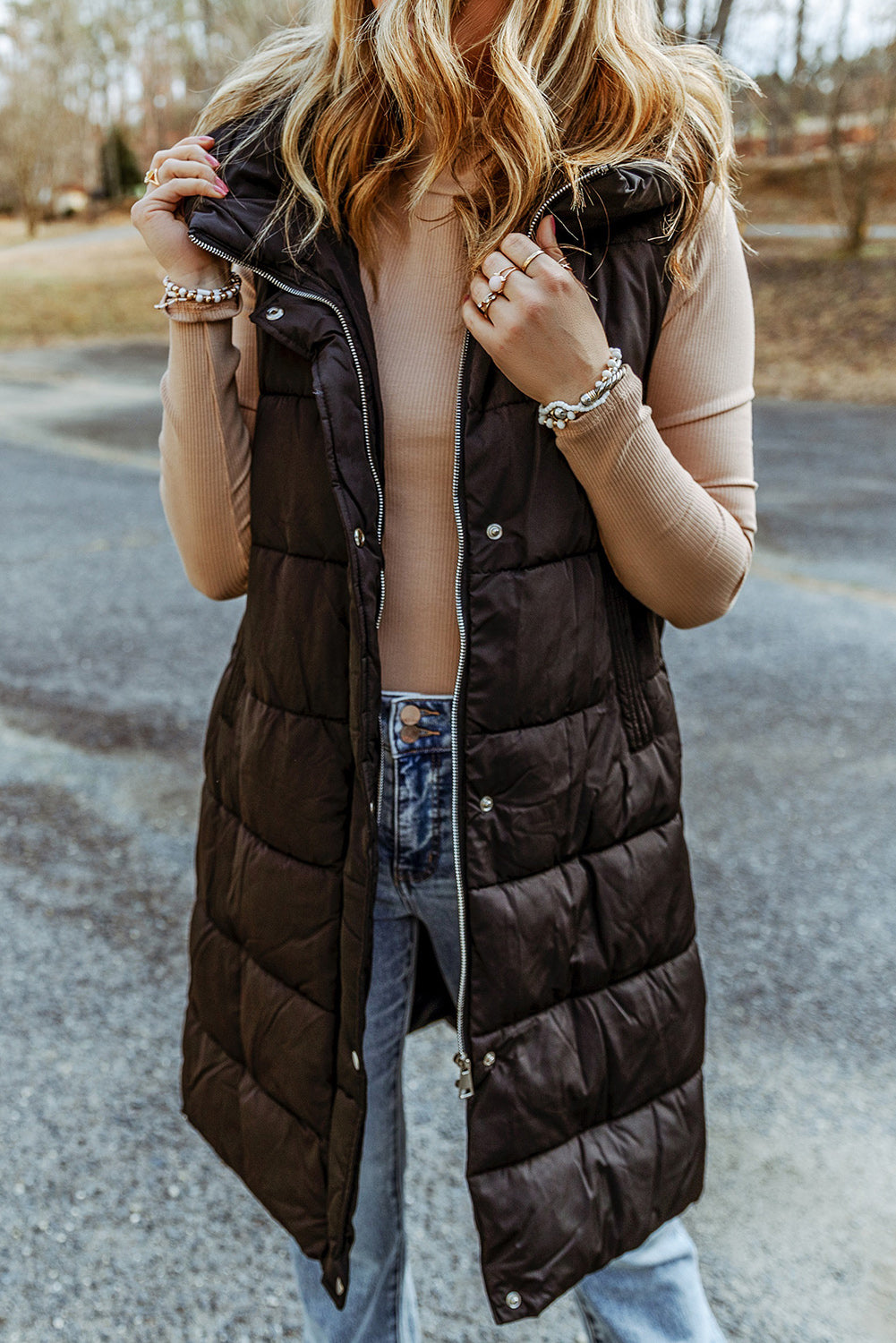 Longline Hooded Sleeveless Puffer Vest apparel & accessories