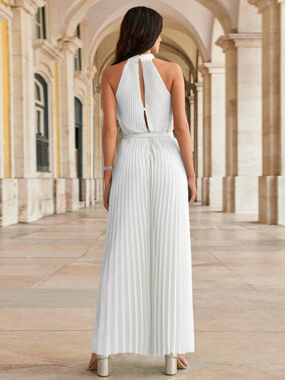 Cutout Tied Pleated Sleeveless Jumpsuit Dresses & Tops