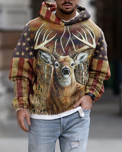 Autumn Fashion Hooded Sweatshirt American Flag Street Fashion men's clothing