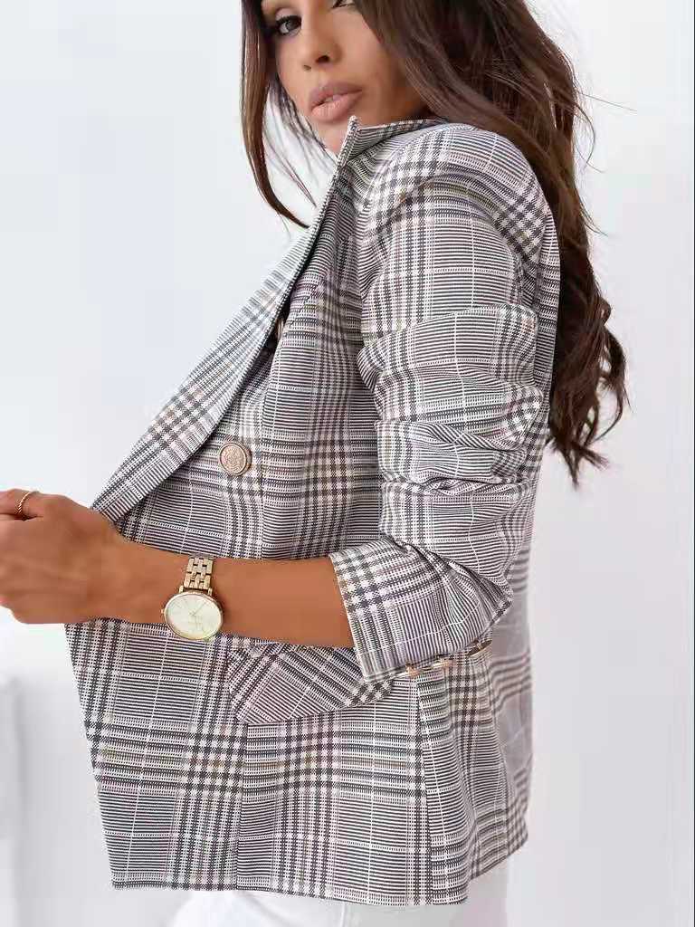 Women's Professional Slim Plaid Suit Jacket apparel & accessories