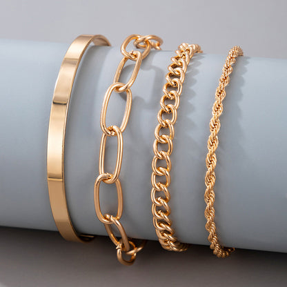 Exaggerated And Minimalist Gold Thick Chain Bracelet Set Of Four Pieces Jewelry