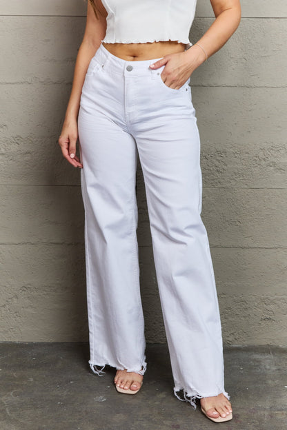 RISEN Raelene Full Size High Waist Wide Leg Jeans in White Bottom wear