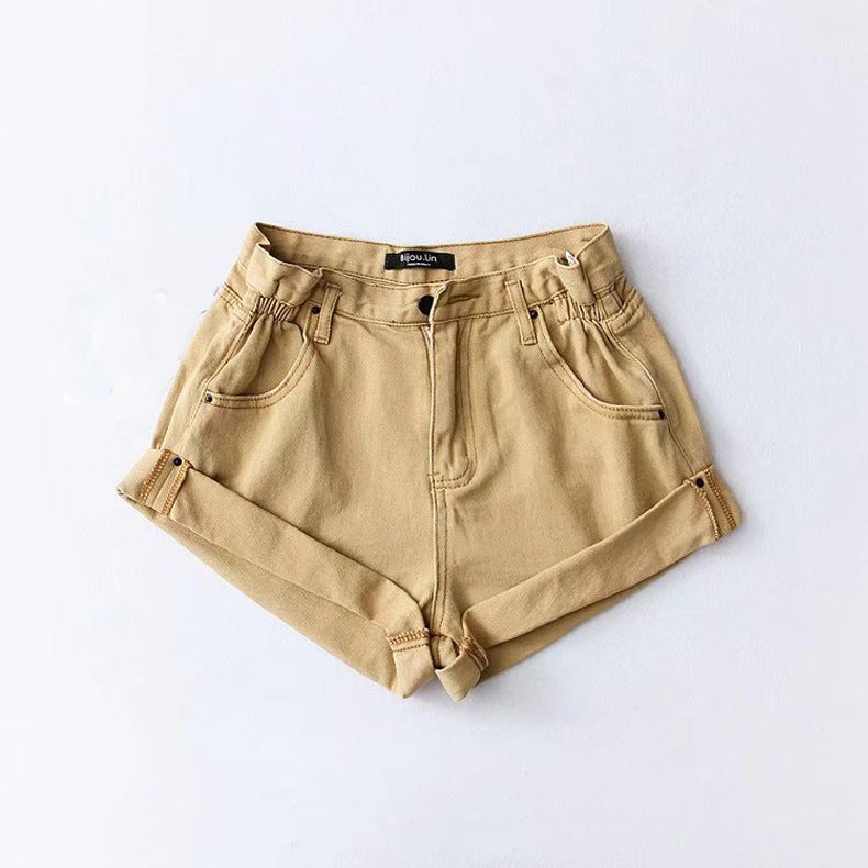 Fashion Five-color Elastic Waist Rolled Edge Denim Shorts Women shorts