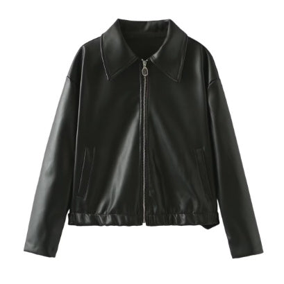 Solid Color Square Collar Leather Jacket Coat apparels & accessories