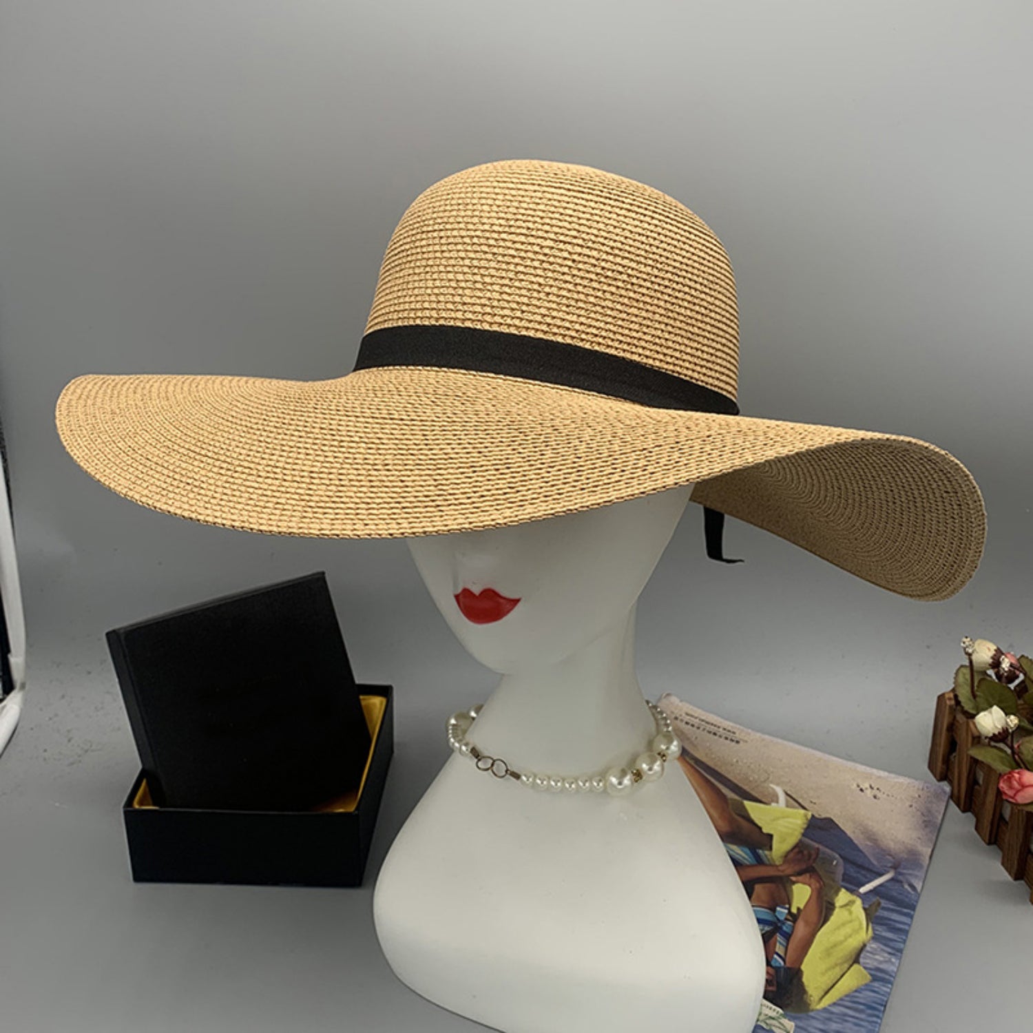 Bow Paper Braided Wide Brim Hat Accessories for women