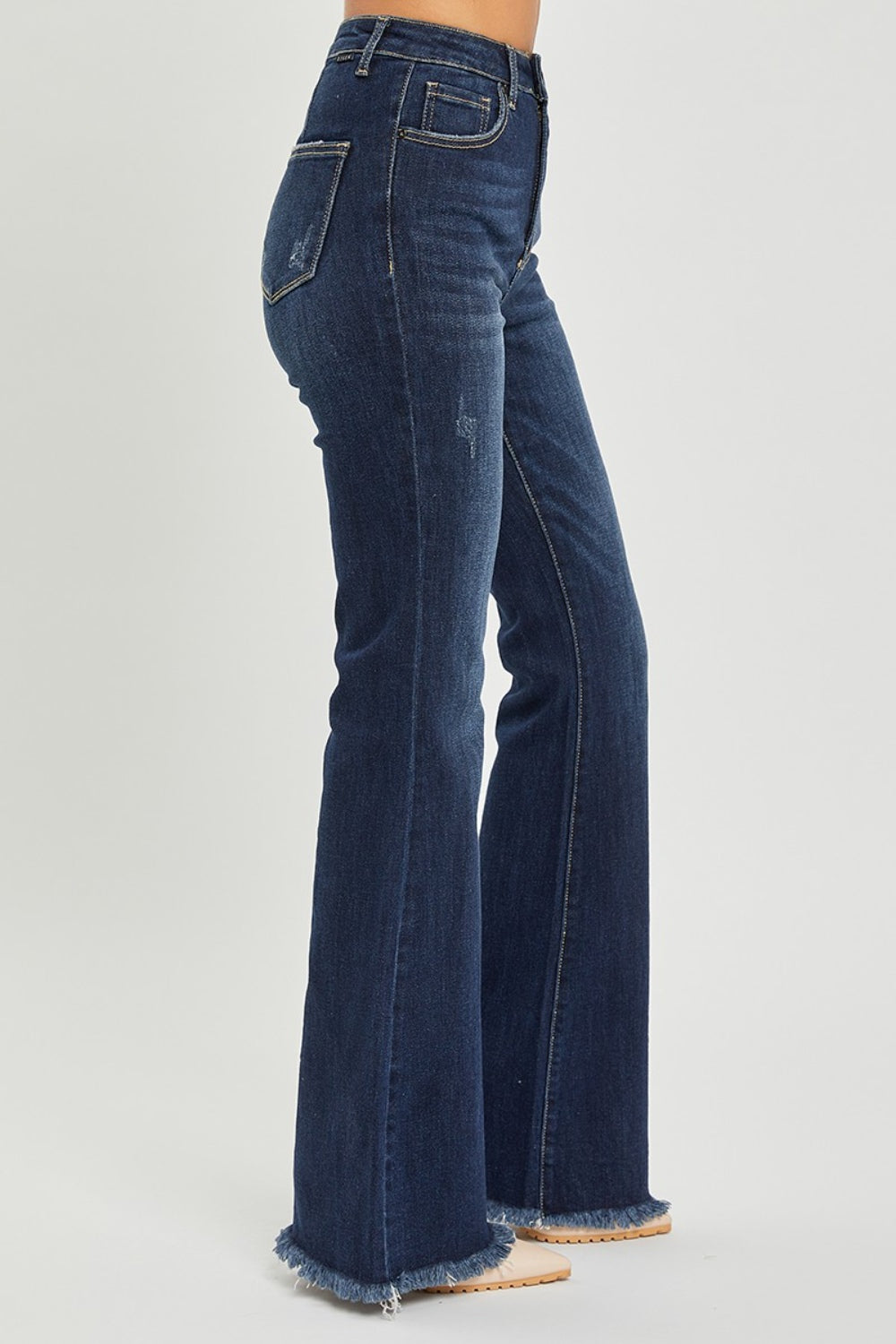 RISEN High Waist Raw Hem Flare Jeans Bottom wear