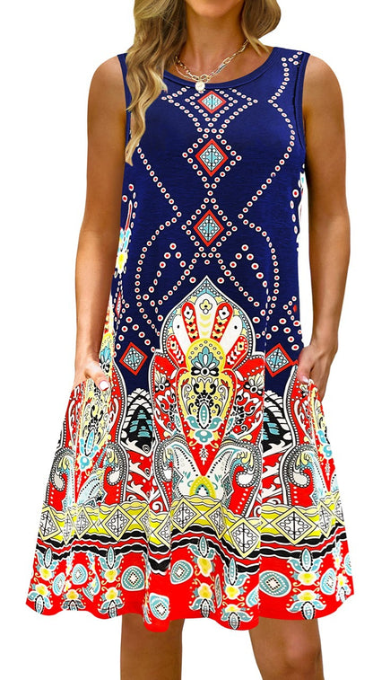 Printed Vest Pocket Dress Women apparels & accessories