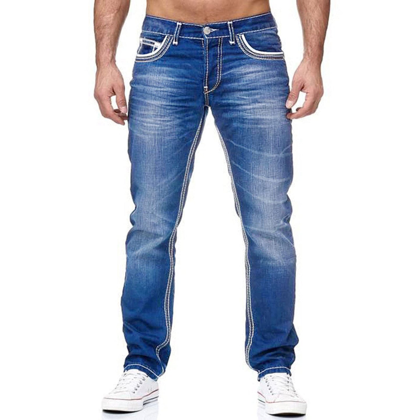 High Quality Blue Slim-fitting Simple Small Straight-leg Jeans apparel & accessories