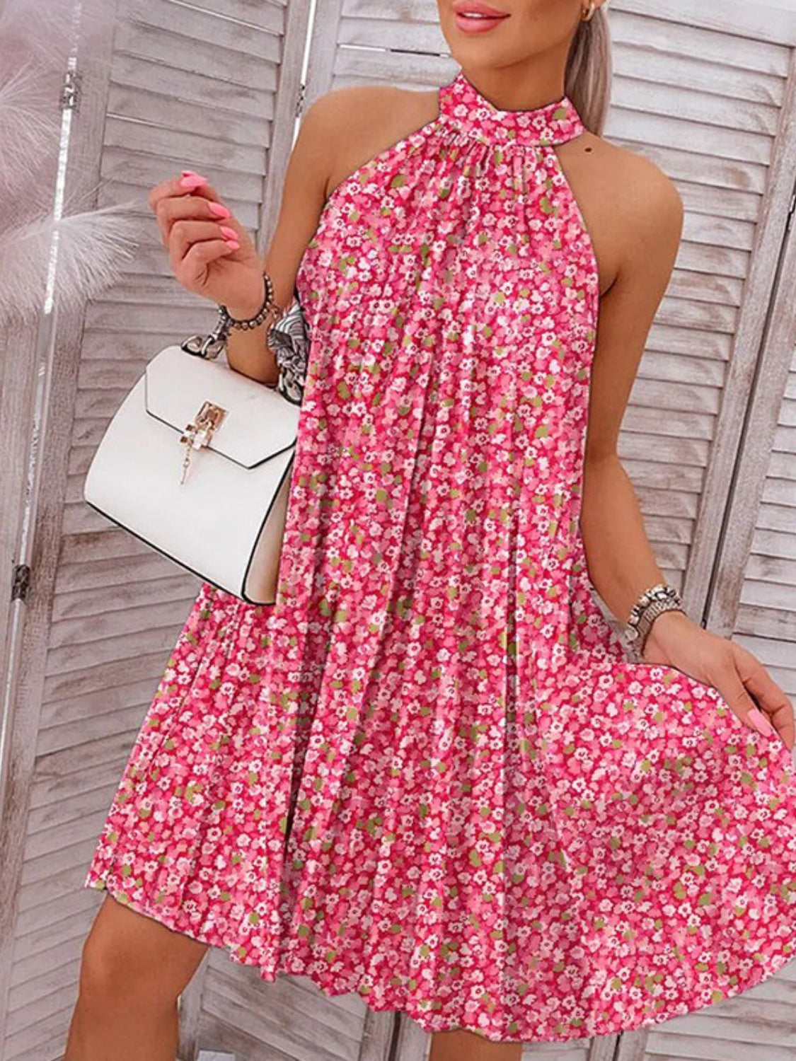 Printed Mock Neck Sleeveless Dress Dresses & Tops