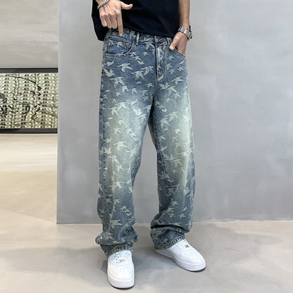 Men's Jacquard Denim Straight-leg Pants men's clothing