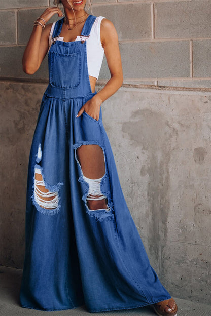 Distressed Wide Leg Denim Overalls apparel & accessories