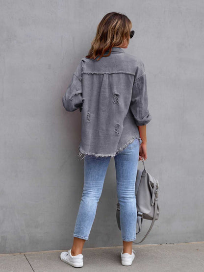 Distressed Drop Shoulder Denim Jacket apparel & accessories