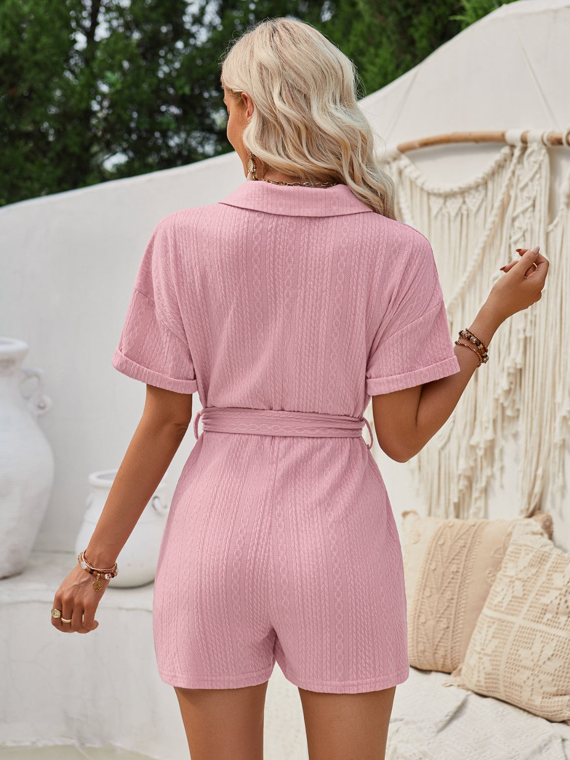 Short Sleeve Tie Waist Romper apparel & accessories