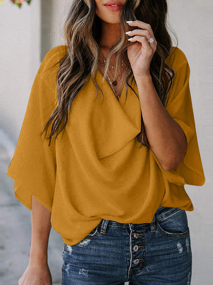 Cowl Neck Three-Quarter Sleeve Blouse apparel & accessories