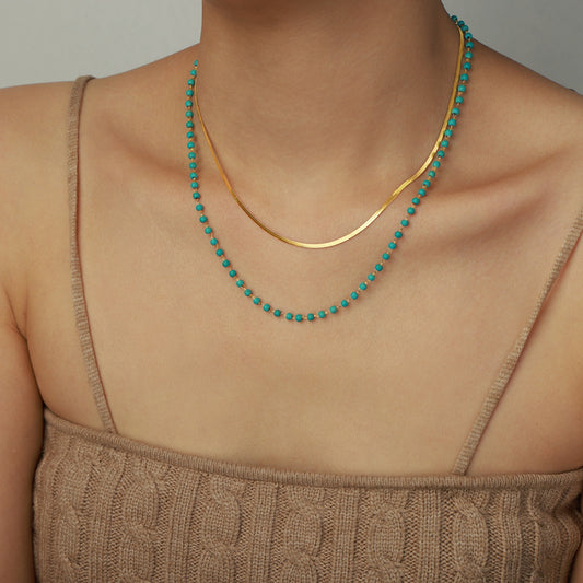 Turquoise Titanium Steel Double-Layered Necklace apparel & accessories