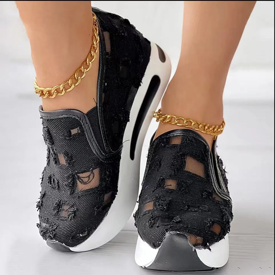 Hollow Out Canvas Shoes 6cm Heel Height Casual Shoes Fashion Flats Shoes & Bags