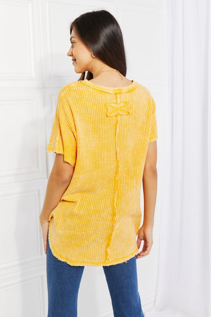 Zenana Start Small Washed Waffle Knit Top in Yellow Gold apparel & accessories