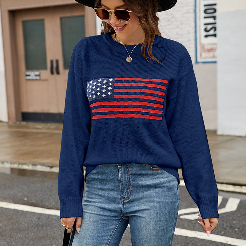 Round Neck Flag Fashion Sweater Women apparels & accessories