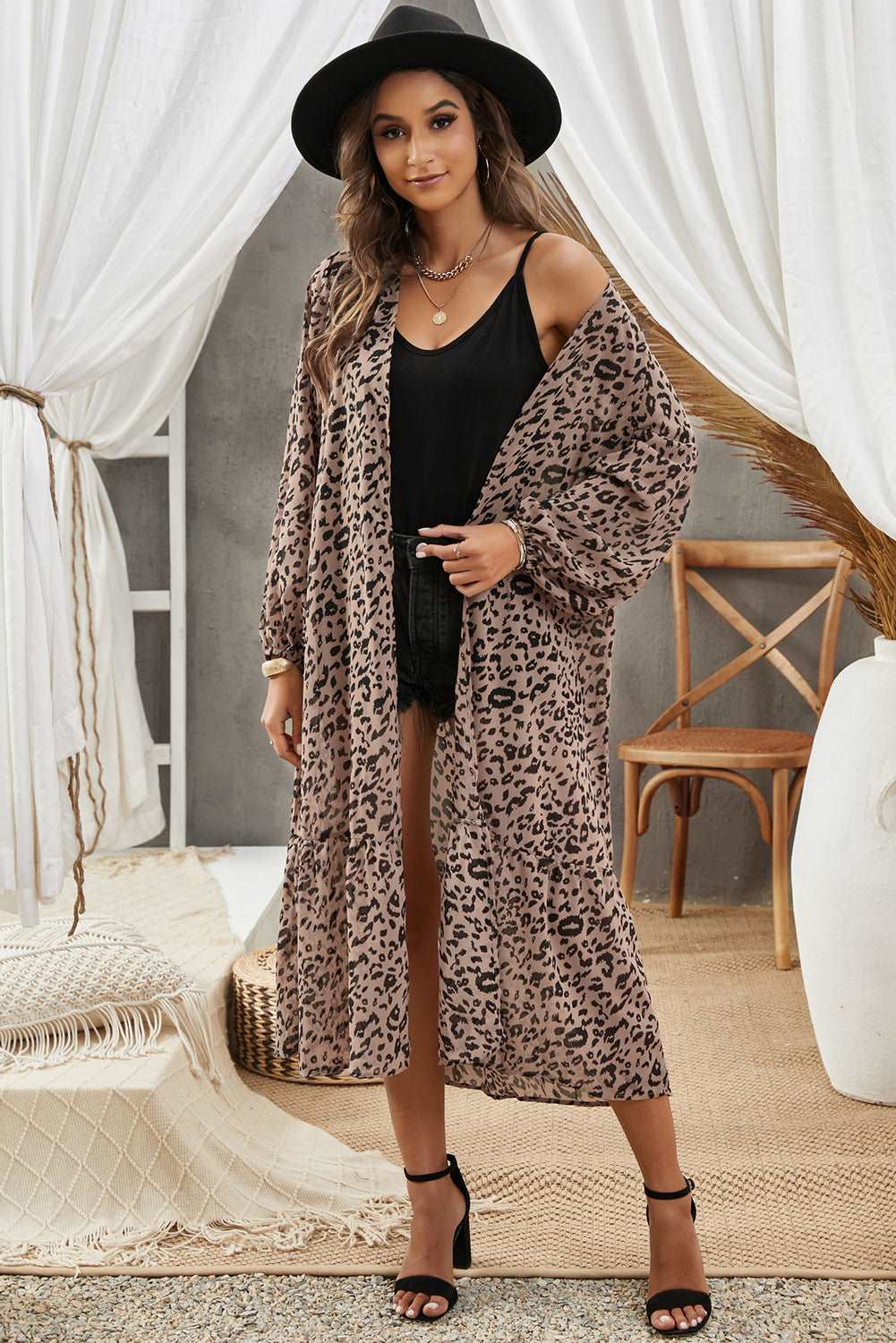 Animal Print Long Sleeve Open Front Cardigan apparel & accessories