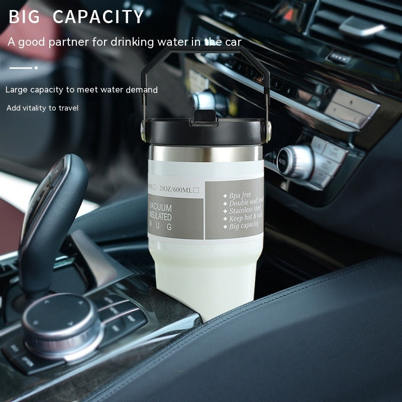 Portable Car Cup Stainless Steel Cup Travel Sports Water Bottle With Handle Cover Coffee Tumbler Cup HOME