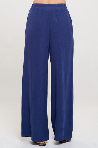 RENEE C Linen Wide Leg Pants with Pockets Bottom wear