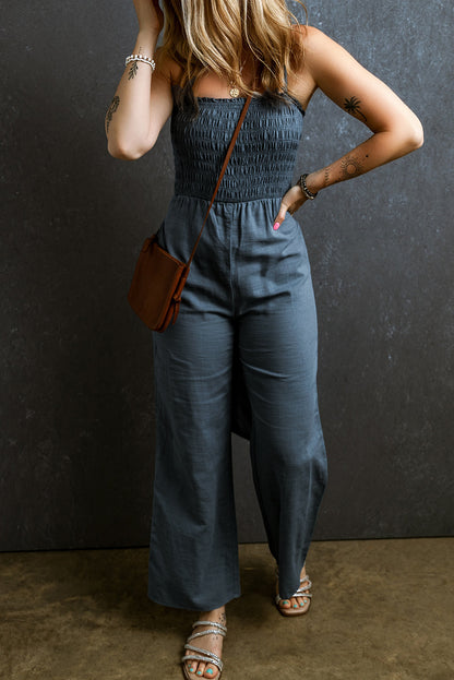 Tied Smocked Wide Leg Jumpsuit apparel & accessories