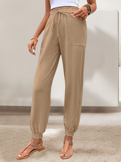 Tied Elastic Waist Pants with Pockets Bottom wear