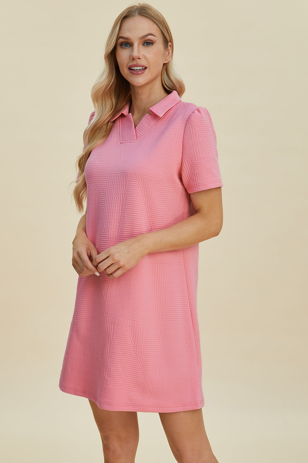 Double Take Full Size Texture Short Sleeve Dress Dresses & Tops