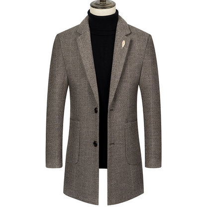 Men's Lapel Herringbone Slim-fit Cashmere Coat men's clothing