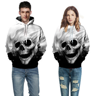 Blue Skull Printed Hood Pocket Pullover Sweater T-Shirt