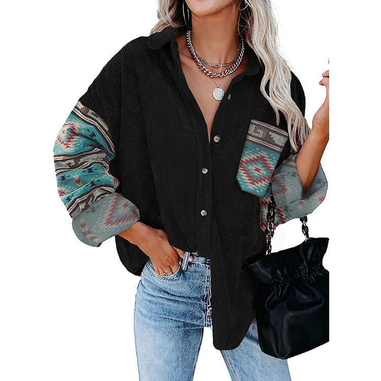 Women's Printed Plus Size Lapel Loose Clip apparel & accessories