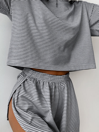 Striped Round Neck Top and Shorts Set Bottom wear