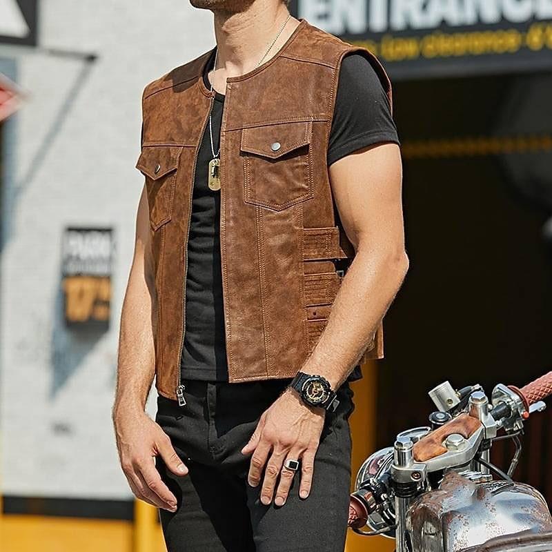 Men's Leather Waistcoat Fashion New Single-breasted Jacket apparels & accessories