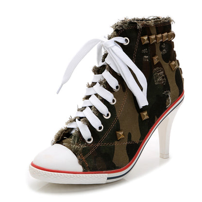 Round Toe Women's Shoes Denim High Heels Shoes & Bags