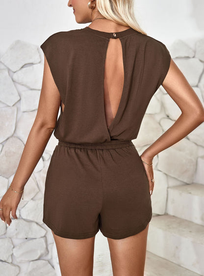 Cutout Round Neck Cap Sleeve Romper Bottom wear