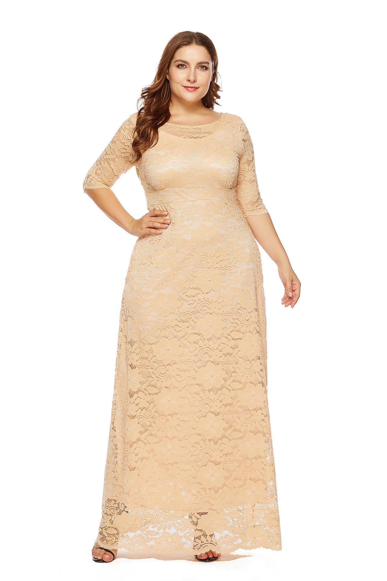 Plus Size Women New Hollow Lace Pocket Dress Dresses & Tops