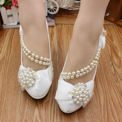 Fashion Simple Bridal Shoes Bow High Heels Shoes & Bags