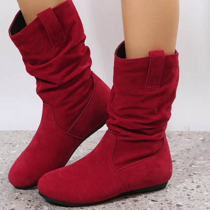 Round Toe Flat Suede Mid-calf Boot Shoes & Bags