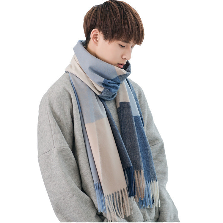 Warm Tassel Plaid Bristle Scarf Men's Scarves