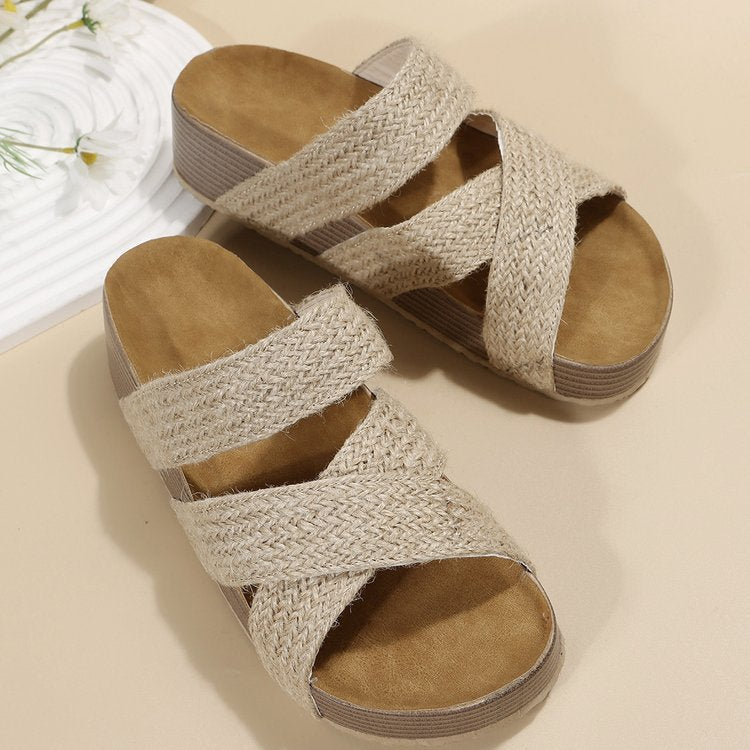 Woven Cross-strap Slippers Summer Platform Sandals Women Flat Beach Shoes Shoes & Bags