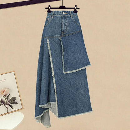 Spring Retro High Waist Women Irregular Denim Skirts apparels & accessories