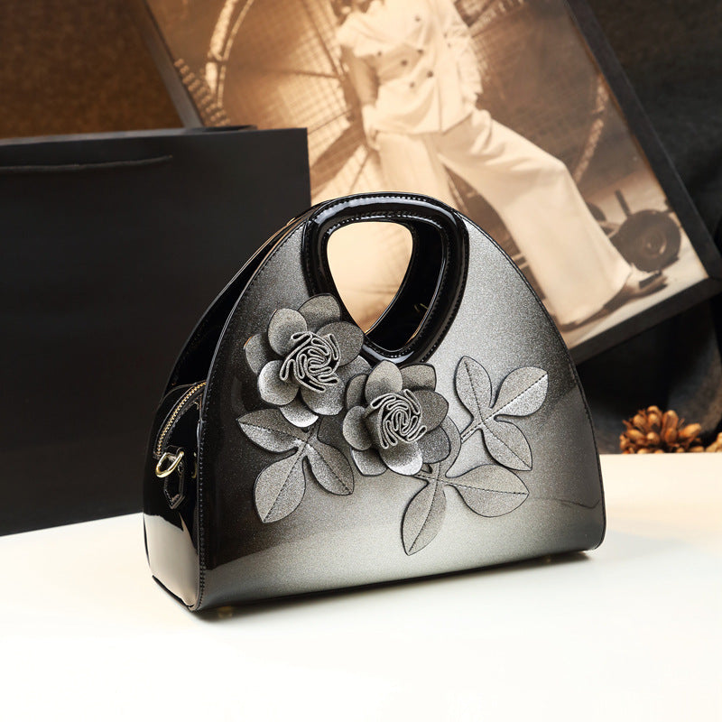 Personalized Flower Dumpling Niche Handbag Versatile Patent Leather Messenger Bag apparel & accessories