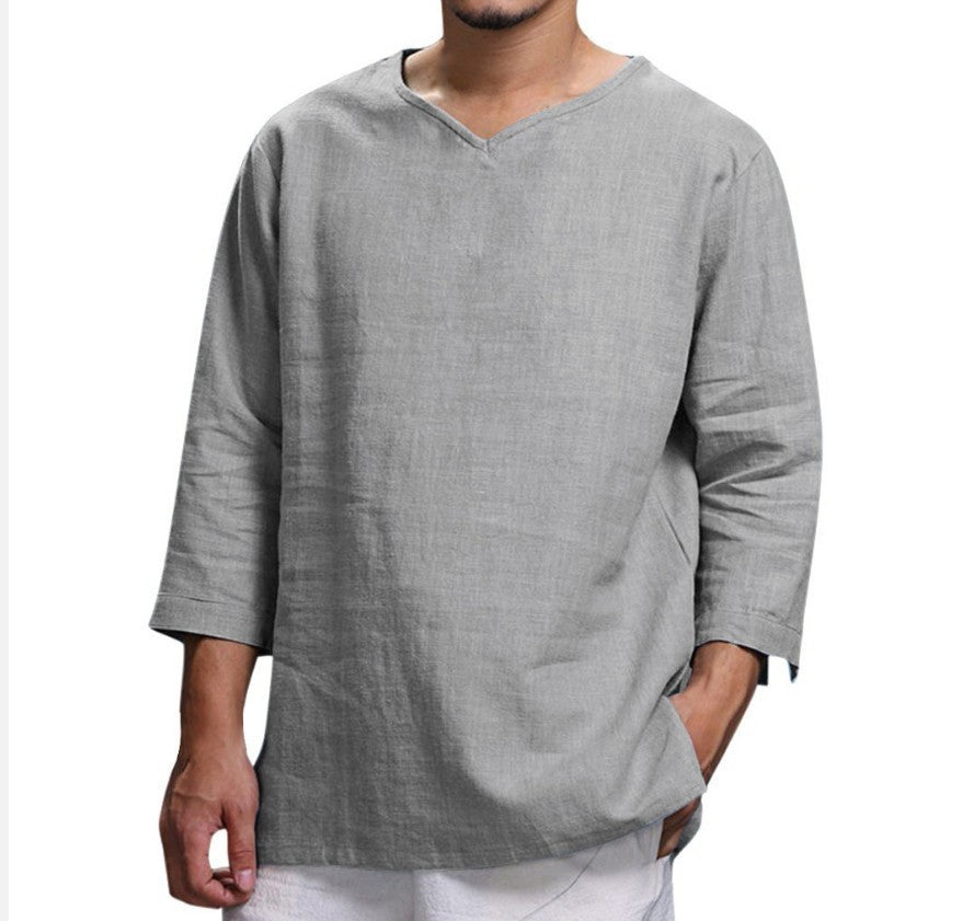 Loose Casual V-neck Top Pullover Shirt men's clothing