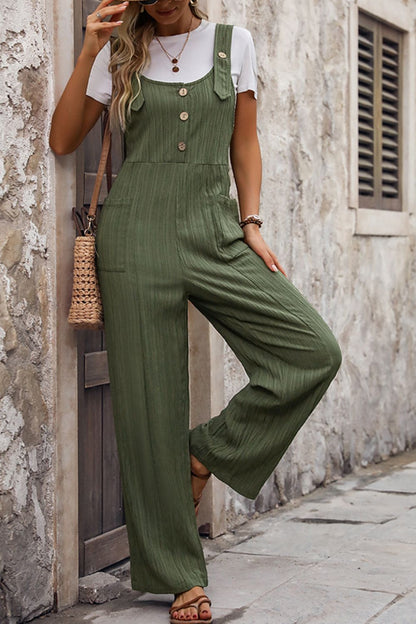 Textured Pocketed Wide Strap Overalls Bottom wear